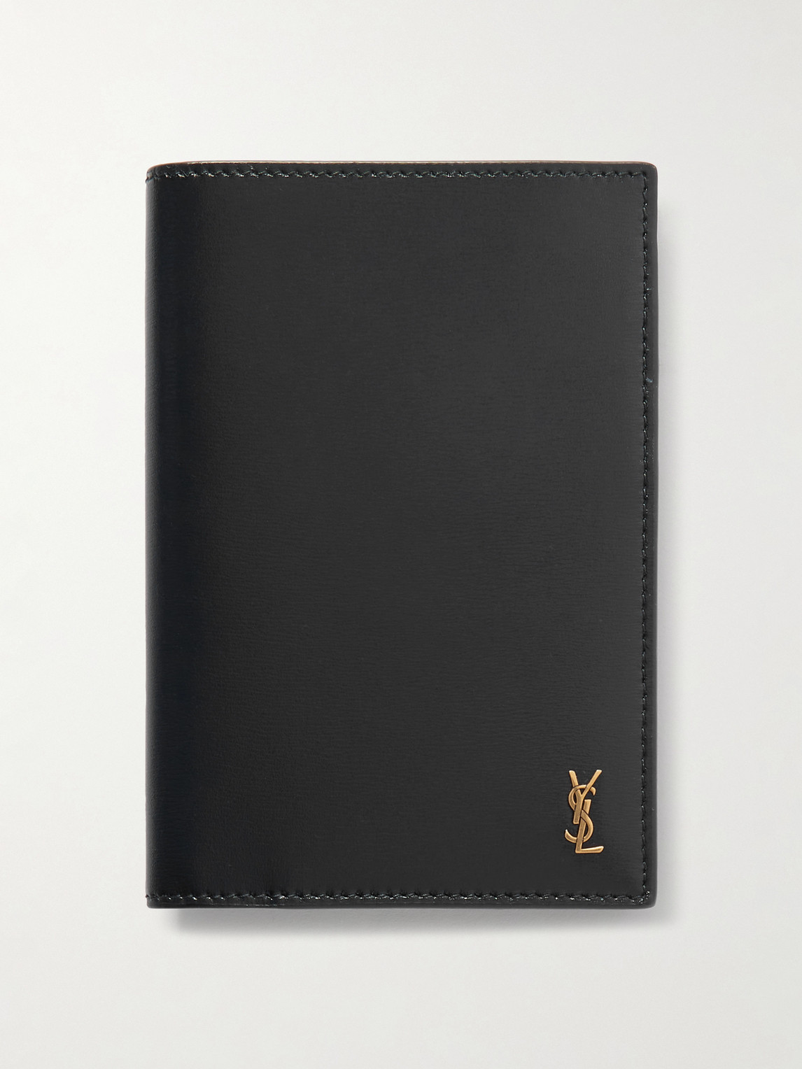Saint Laurent Cassandre Logo-Embellished Glossed-Leather Passport Cover - Men