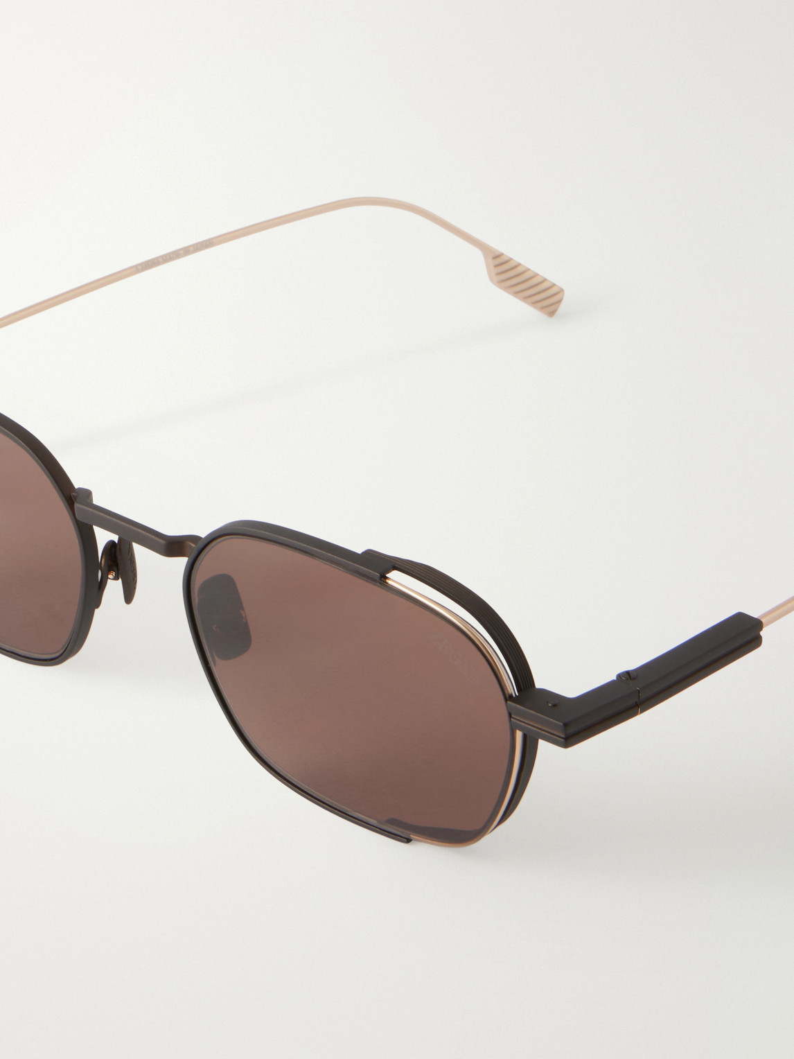 Zegna - Round-frame Titanium Sunglasses - Men - Brown 