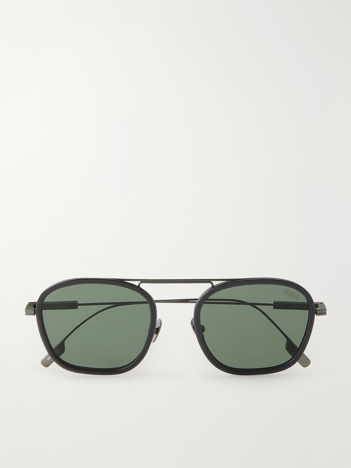 Zegna Geometric Roun-Frame Titanium Sunglasses - Men