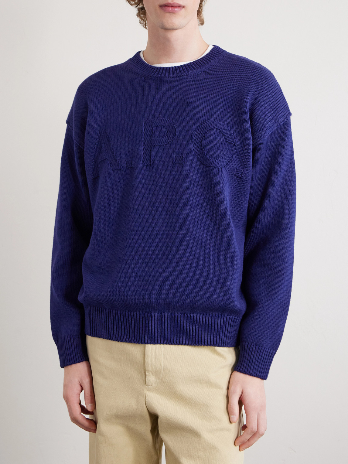  A.p.c. - Logo-intarsia Cotton Sweater - Men - Blue - Xs 