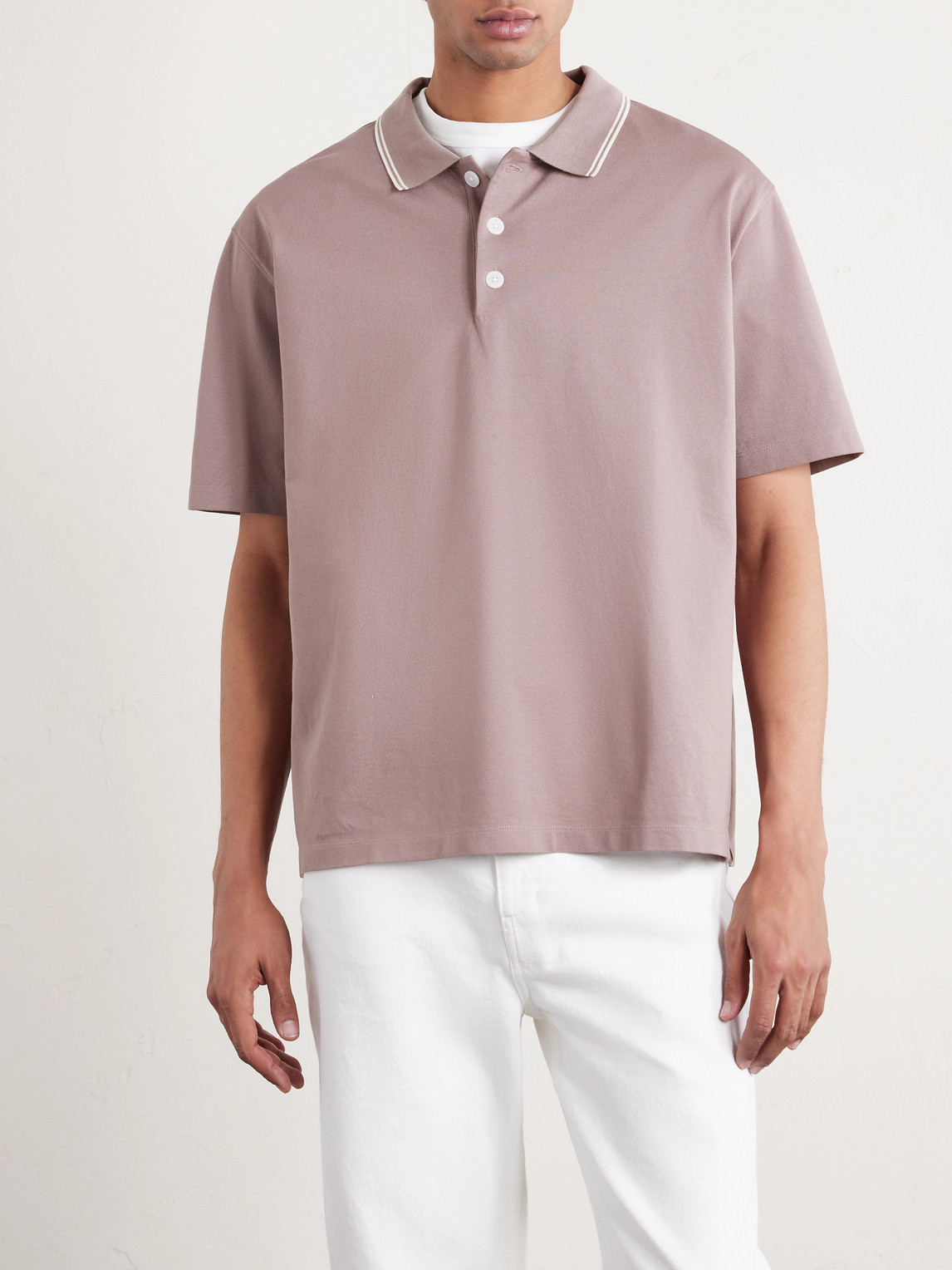  Frame - Striped Cotton-piqué Polo Shirt - Men - Pink - S 