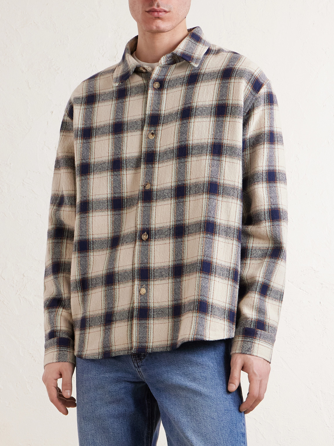 Frame Checked Cotton-blend Flannel Overshirt In Multi