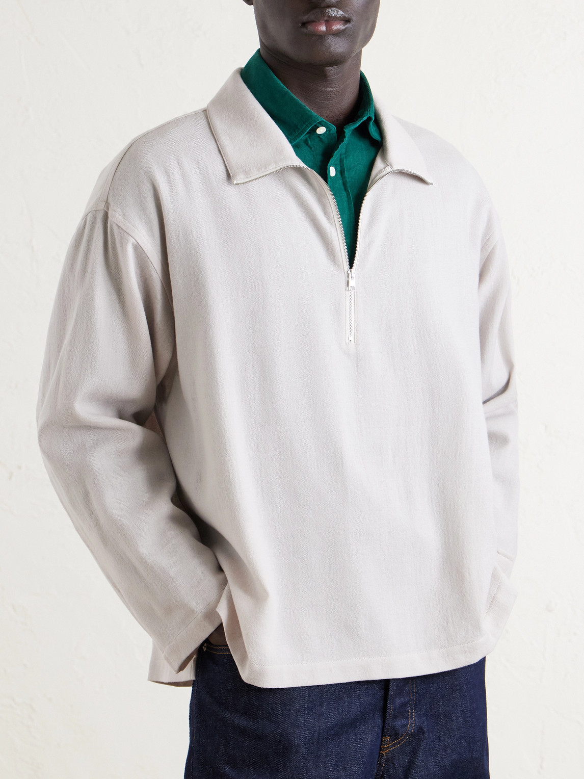 Frame Virgin Wool Half-zip Sweater In White