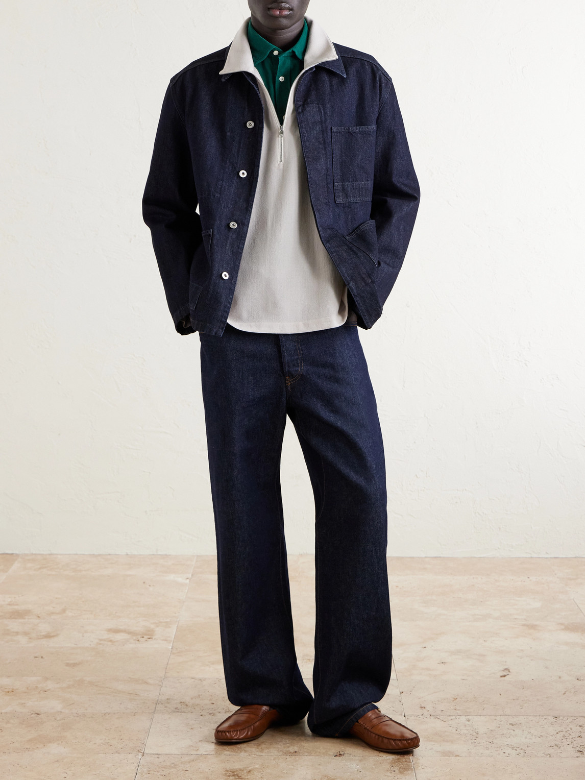 Frame Virgin Wool Half-zip Sweater In White