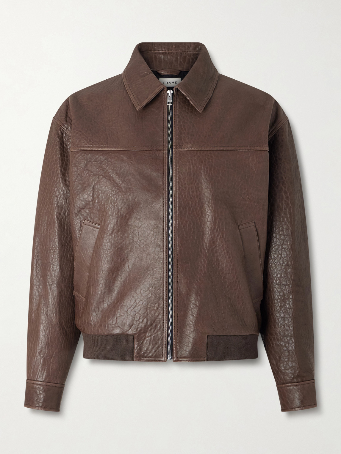 Frame Textured-leather Bomber Jacket In Brown