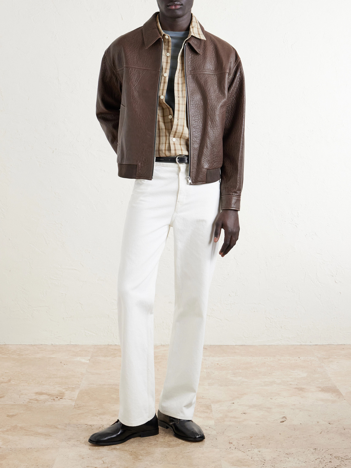 Frame Textured-leather Bomber Jacket In Brown