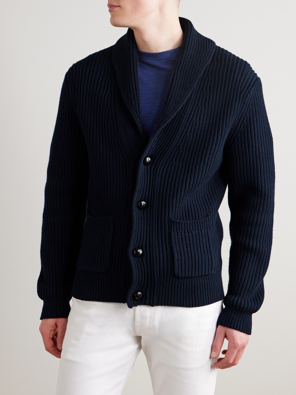 Mr P. - Shawl-Collar Ribbed Cotton And Cashmere-Blend Cardigan