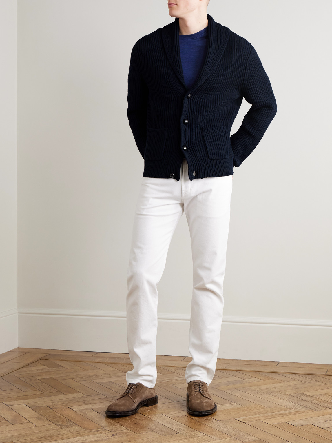 Mr P. - Shawl-Collar Ribbed Cotton And Cashmere-Blend Cardigan