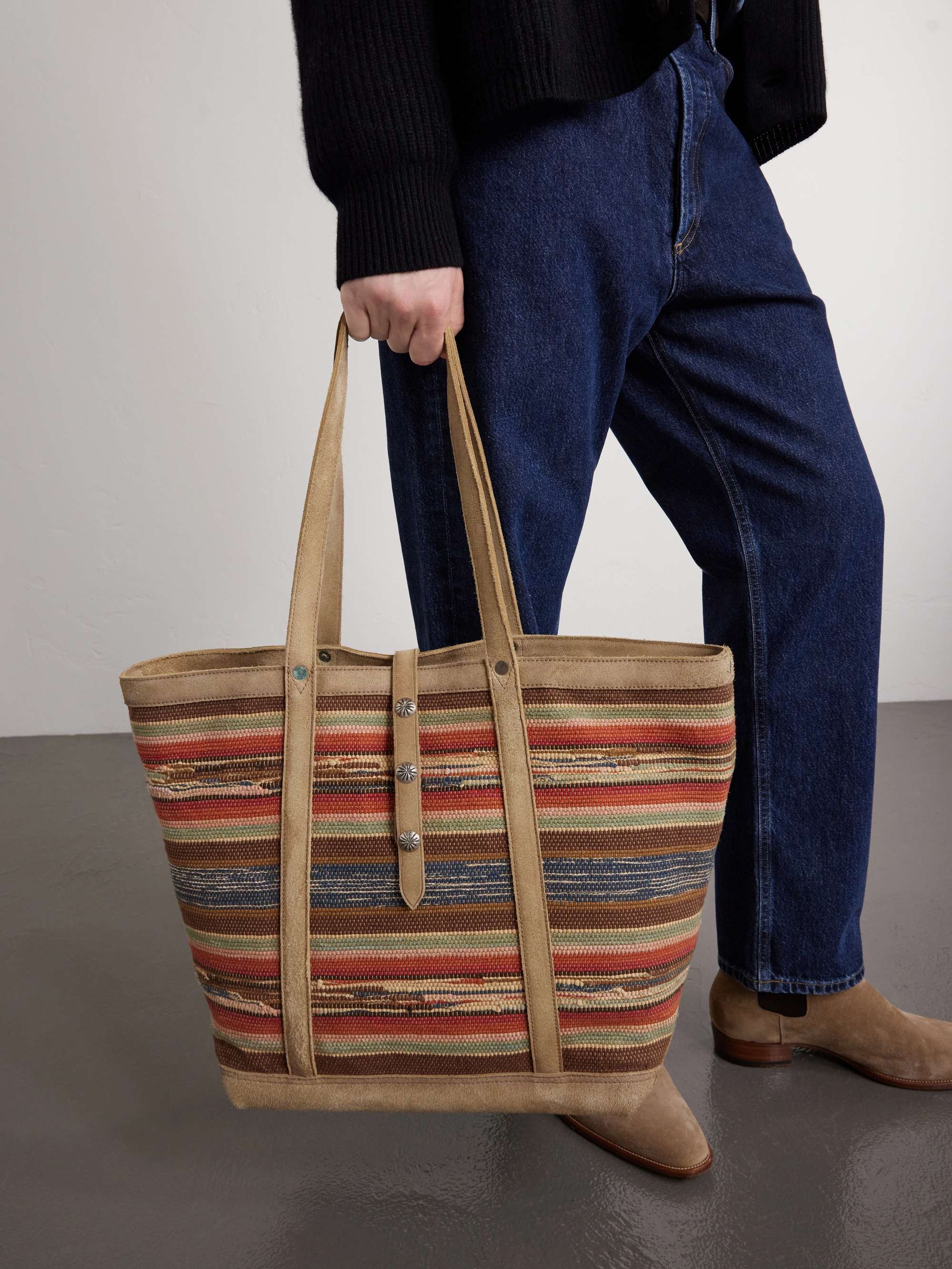 RRL Murphy Medium Suede-Trimmed Woven Cotton Tote Bag for Men | MR