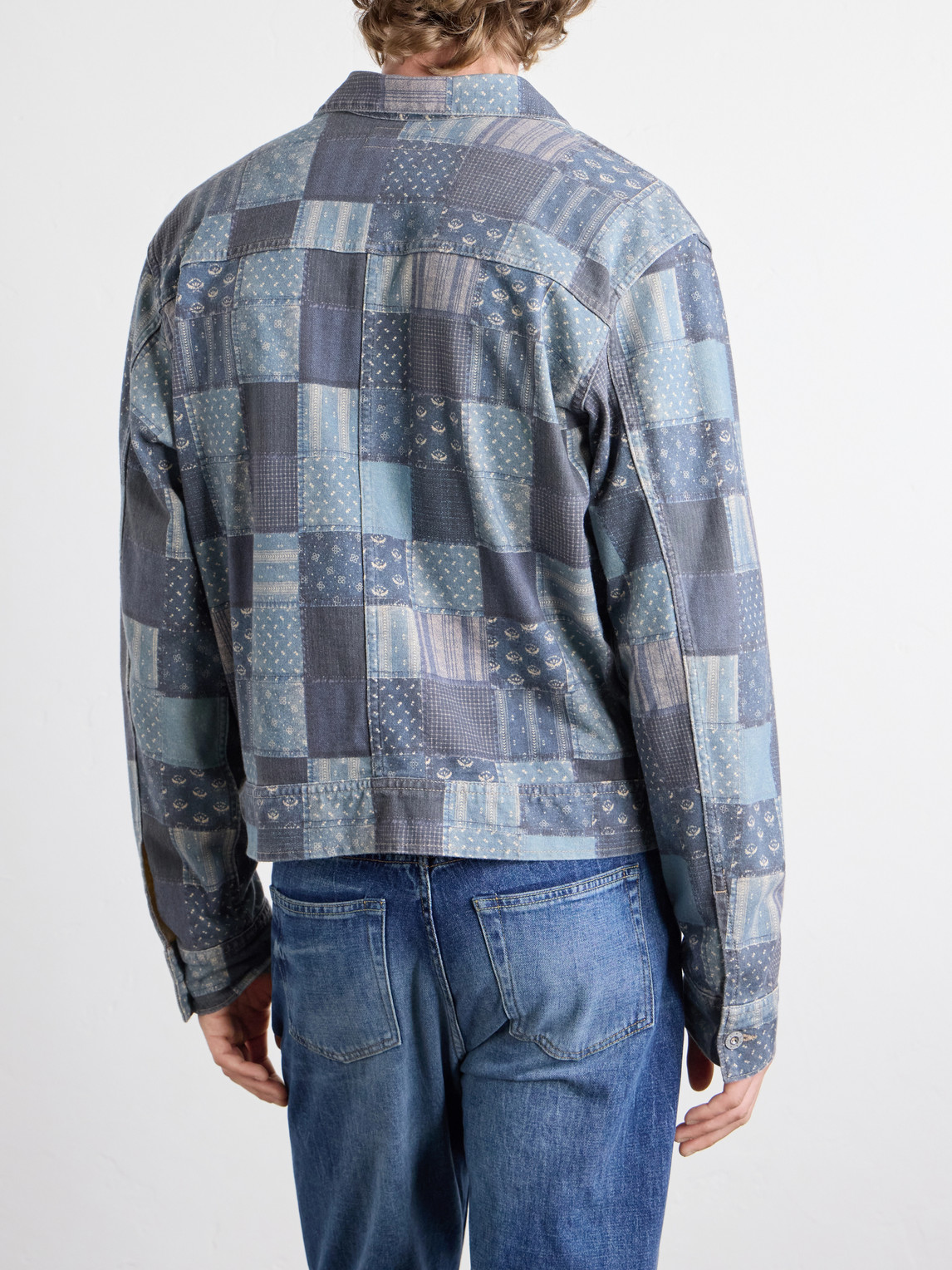 Rrl Patchwork Cotton Jacket In Blue