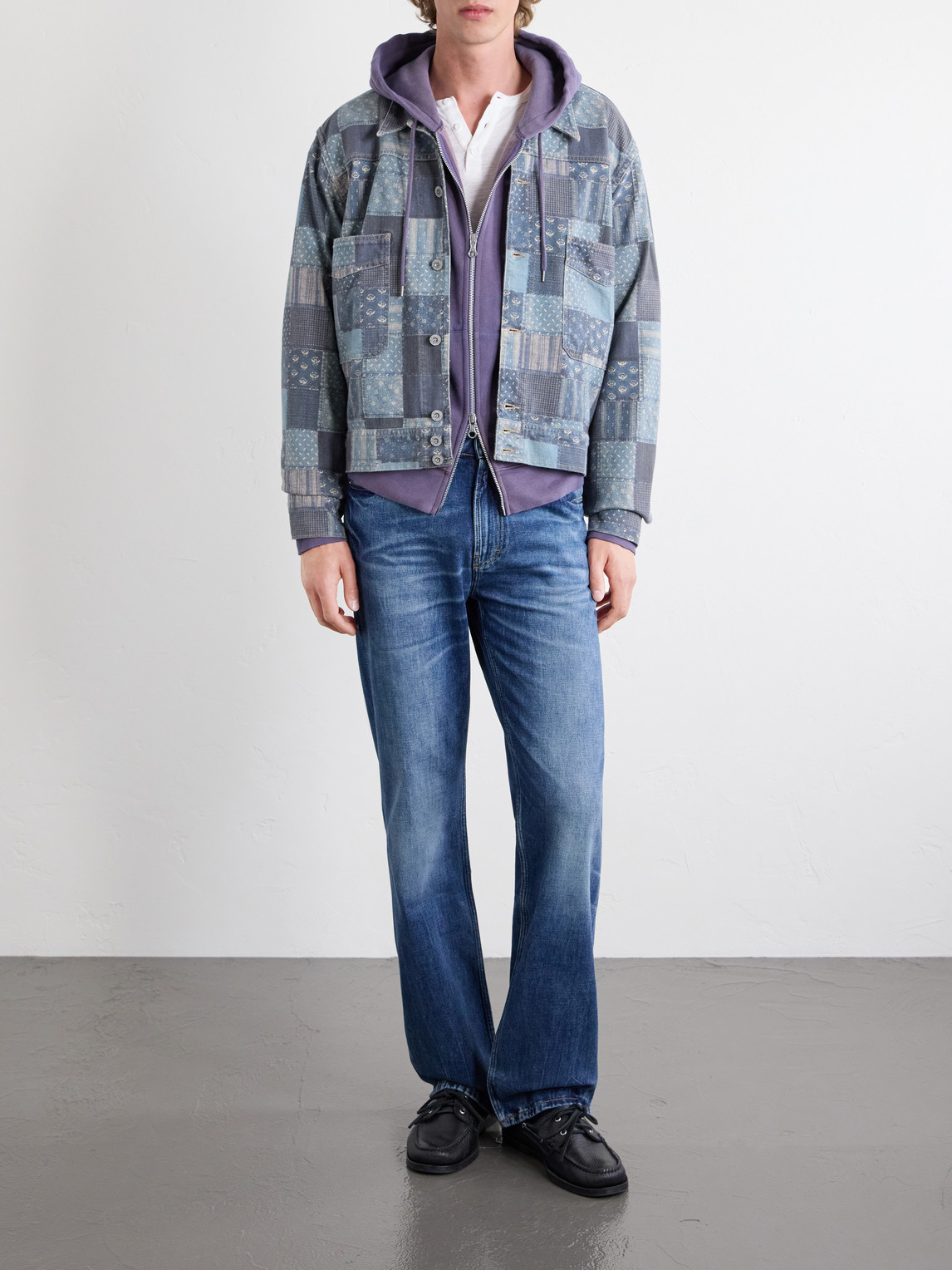 Rrl Patchwork Cotton Jacket In Blue