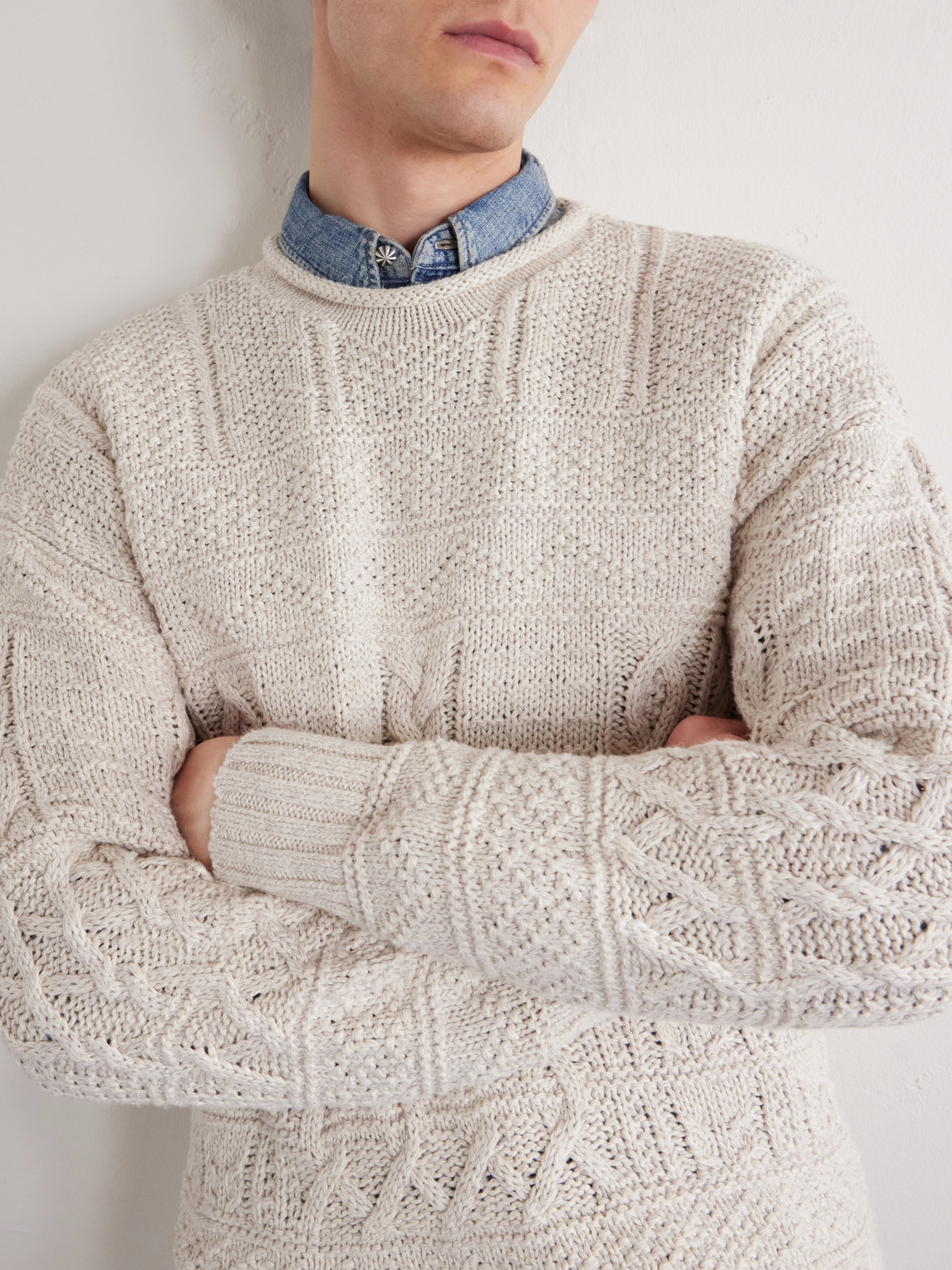 Cable-Knit Cotton, Linen And Silk-Blend Sweater