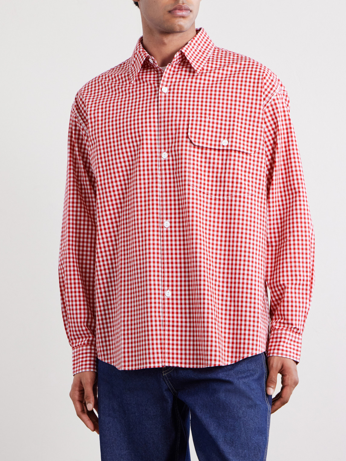  Frizmworks - Ease Gingham Cotton Shirt - Men - Red - S 