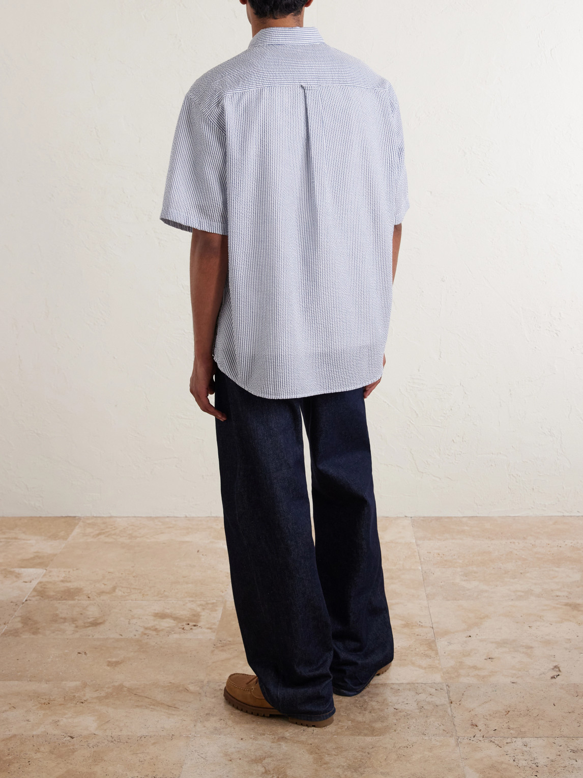 Cotton-Blend Seersucker Shirt Striped