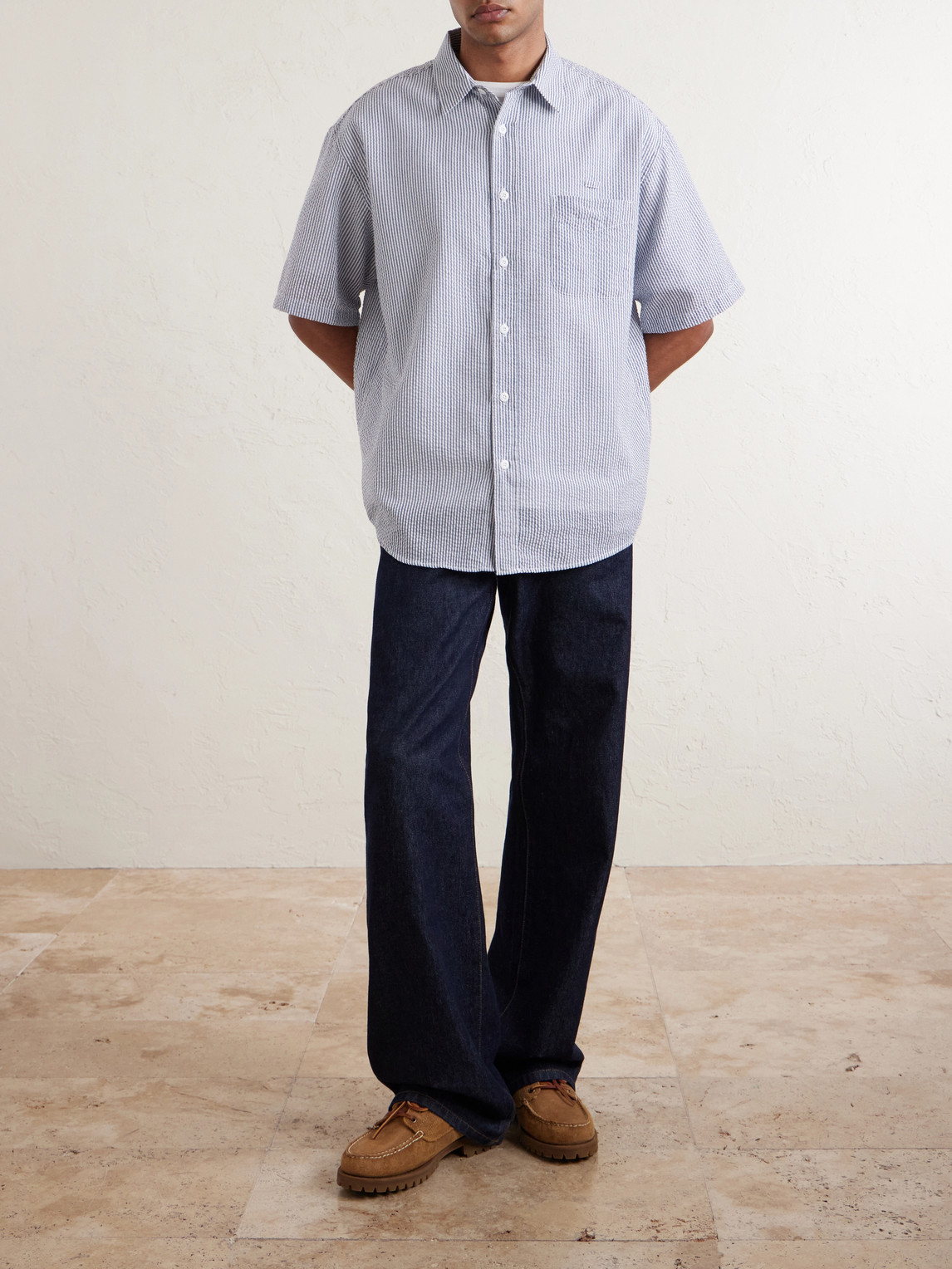 Cotton-Blend Seersucker Shirt Striped