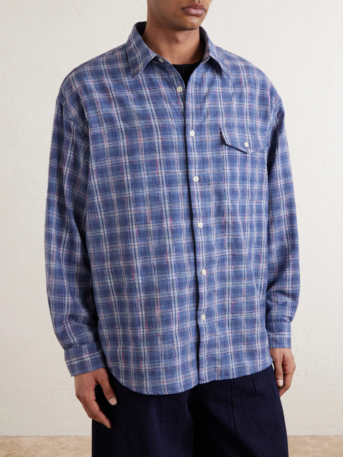  Frizmworks - Checked Woven Shirt - Men - Blue - M 
