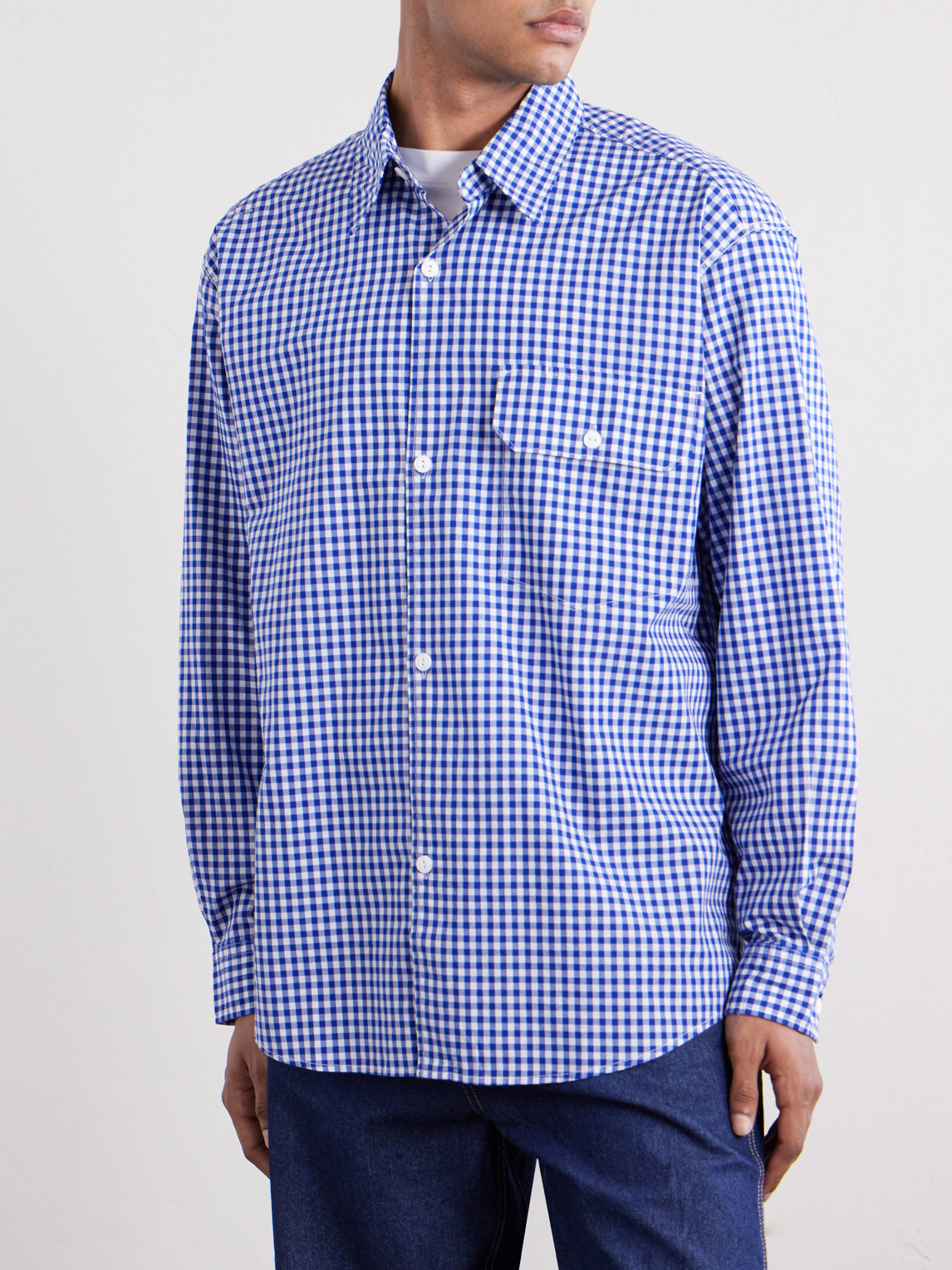 Frizmworks - Ease Gingham Cotton Shirt - Men - Blue - S 