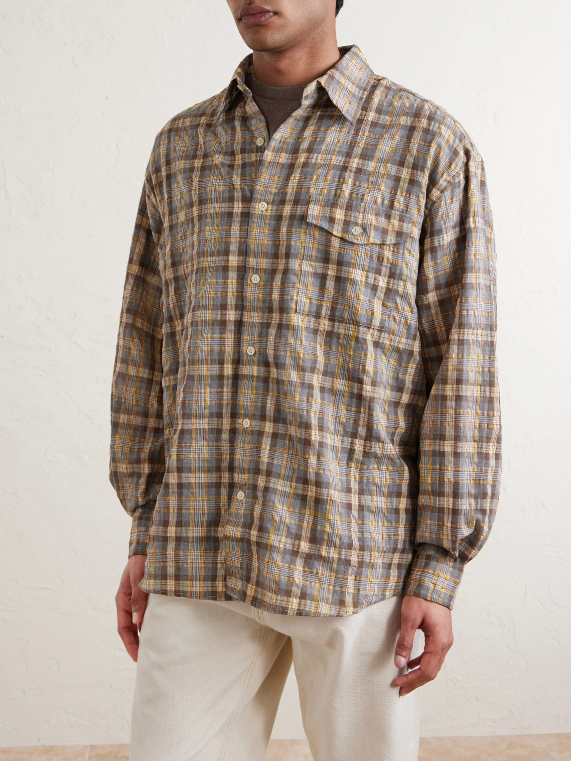  Frizmworks - Checked Woven Shirt - Men - Brown - M 