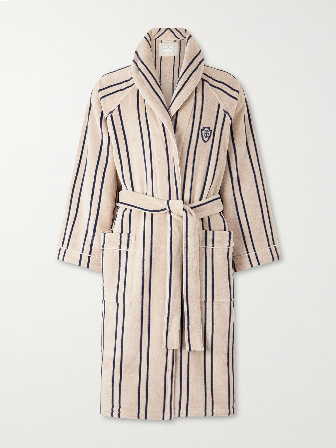 Brunello Cucinelli Logo-appliquéd Striped Cotton-terry Robe In Neutral