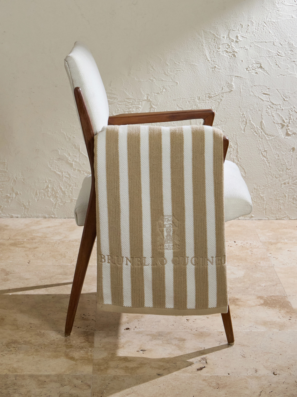 Brunello Cucinelli Logo-embroidered Striped Cotton-terry Beach Towel In Brown