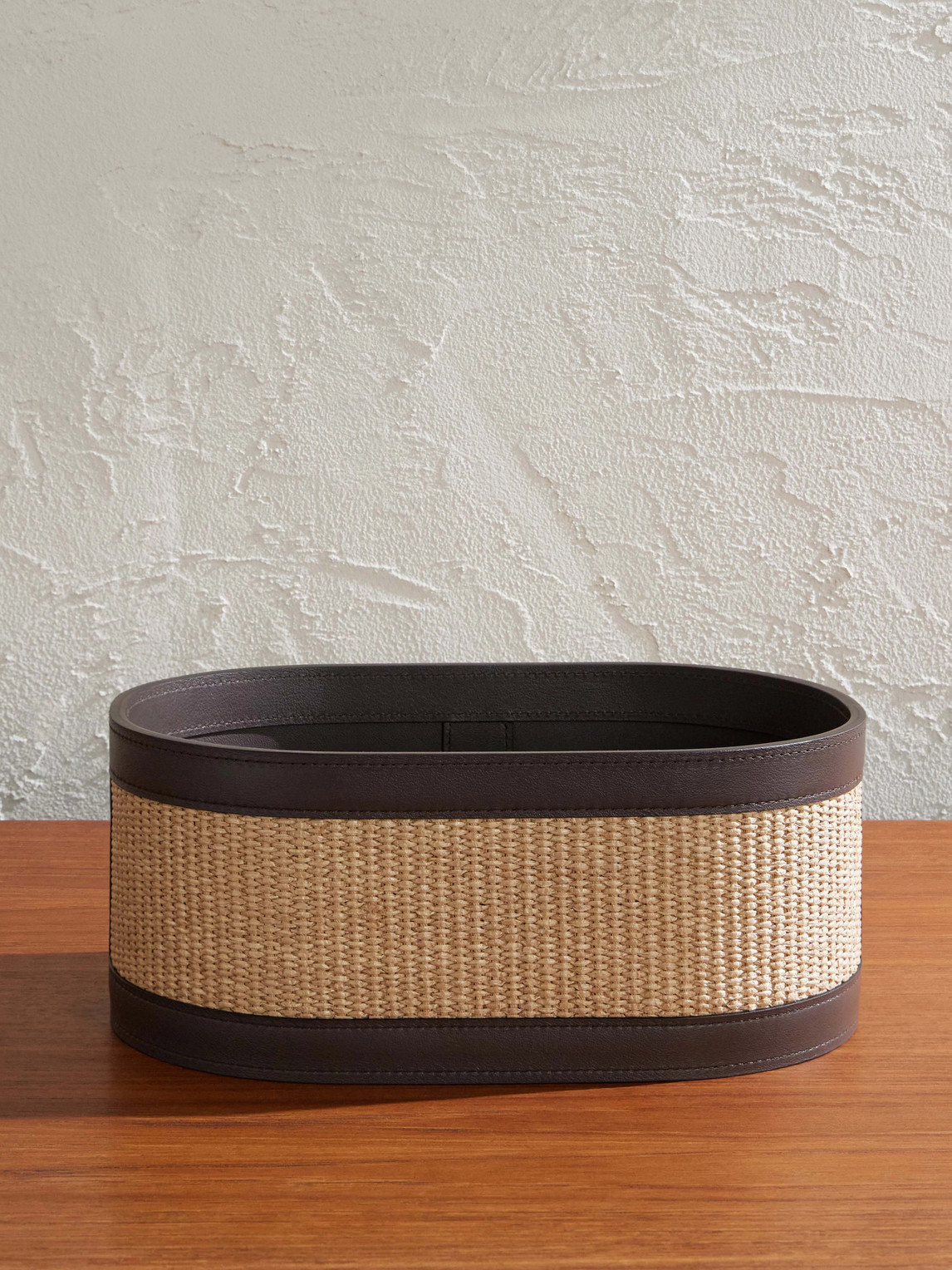 Brunello Cucinelli Raffia And Leather Organizer Basket In Brown