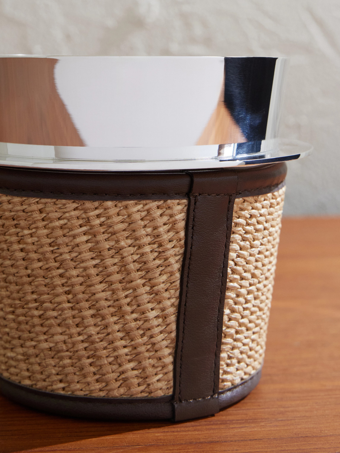  Brunello Cucinelli - Steel, Raffia And Leather Ice Bucket - Men - Silver 