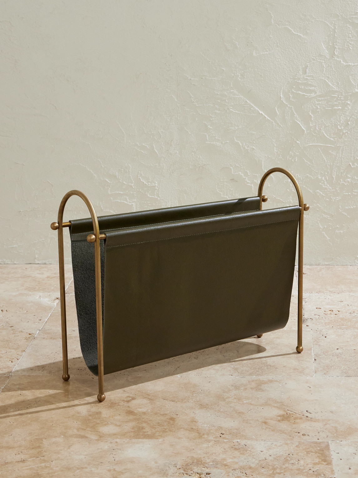Soho Home Meard Gold-tone And Leather Magazine Rack In Green