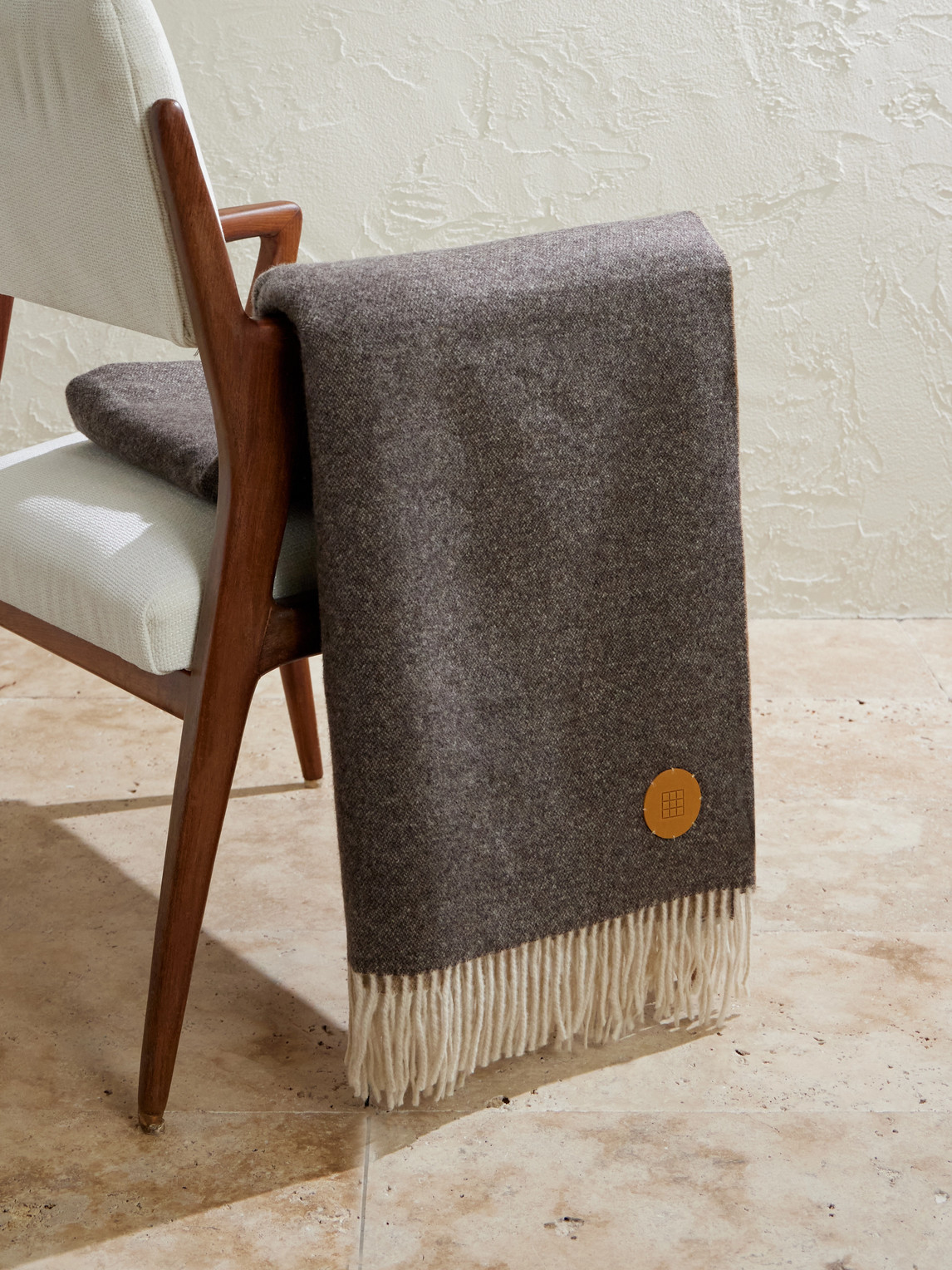 Soho Home Marwood Logo-appliquéd Fringed Wool-blend Throw In Gray