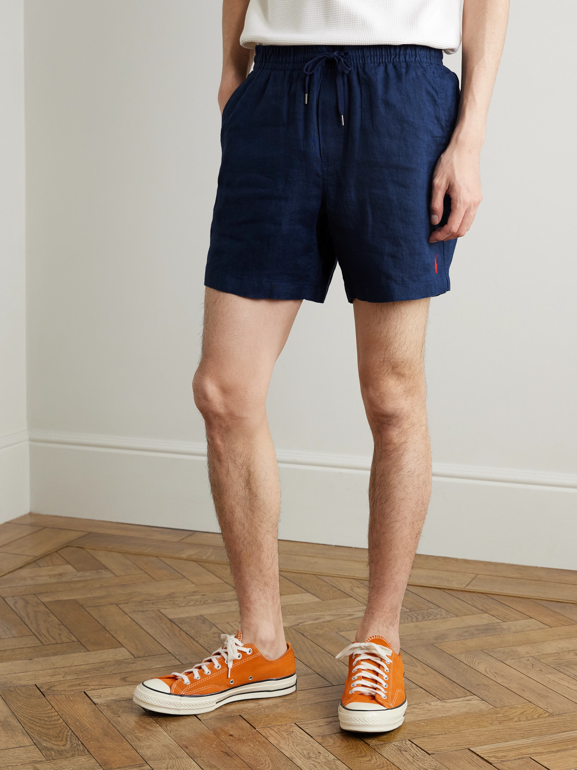 Prepster Straight-Leg Logo-Embroidered Linen Drawstring Shorts