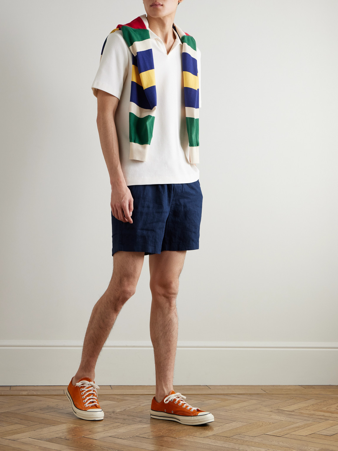 Prepster Straight-Leg Logo-Embroidered Linen Drawstring Shorts