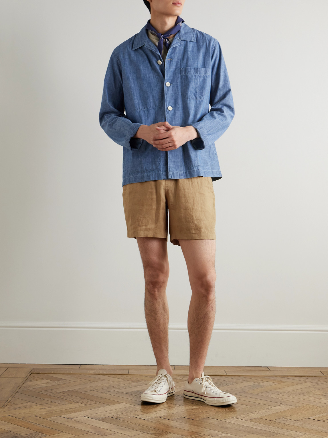 Prepster Straight-Leg Logo-Embroidered Linen Drawstring Shorts