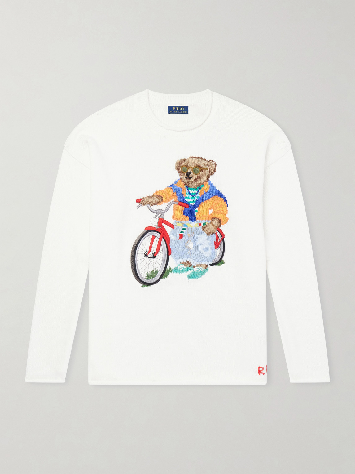 Polo Ralph Lauren Long Sleeve Cotton Novelty Harbor Island Bear Rollneck Sweater In White