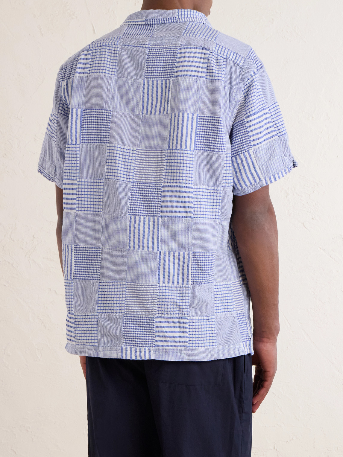  Polo Ralph Lauren - Convertible-collar Logo-embroidered Patchwork Cotton-seersucker Shirt - Men - Blue - M 