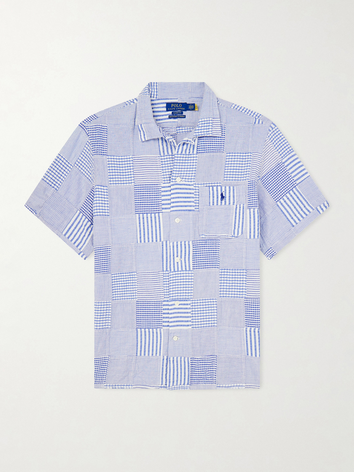 Polo Ralph Lauren Convertible-Collar Logo-Embroidered Patchwork Cotton-Seersucker Shirten