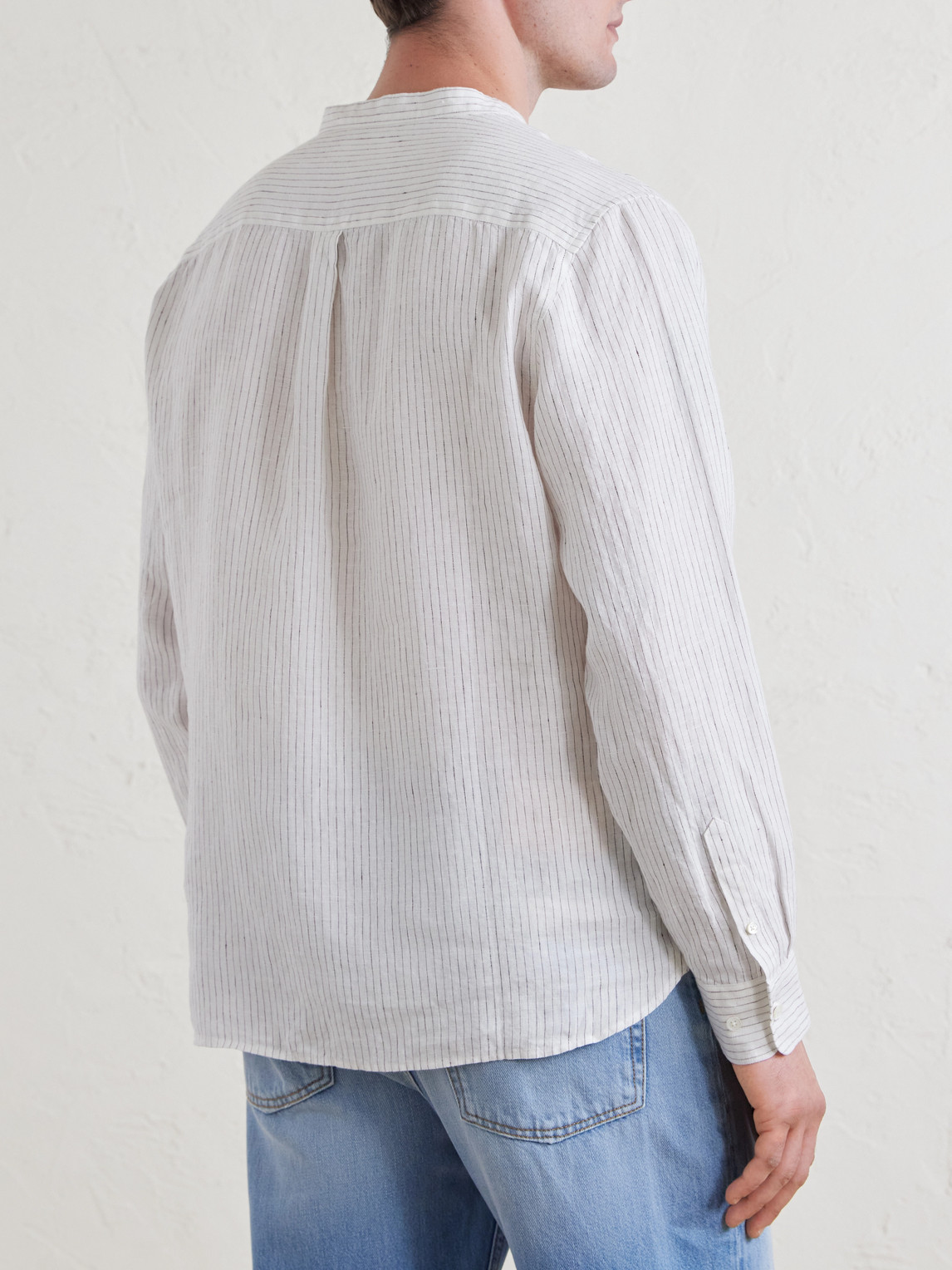  Mr P. - Grandad-collar Pinstriped Linen Shirt - Men - White - Xs 