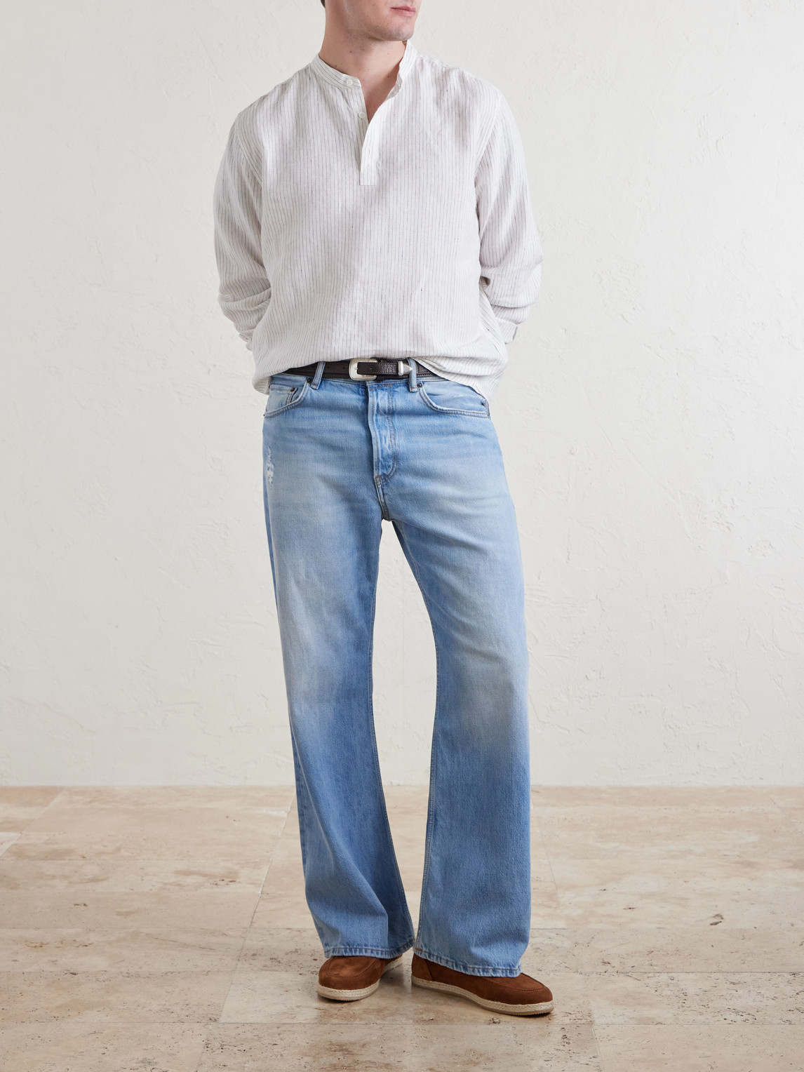 Mr P. - Grandad-Collar Pinstriped Linen