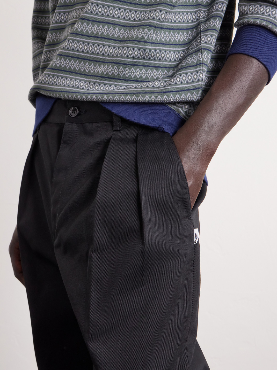Straight-Leg Pleated Twill Trousers
