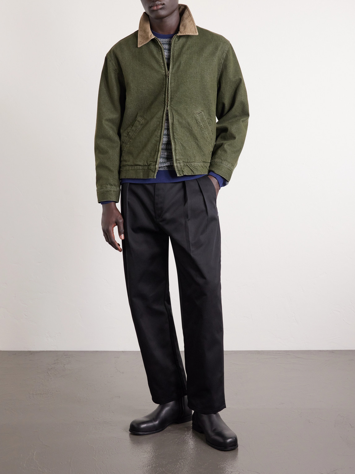 Straight-Leg Pleated Twill Trousers