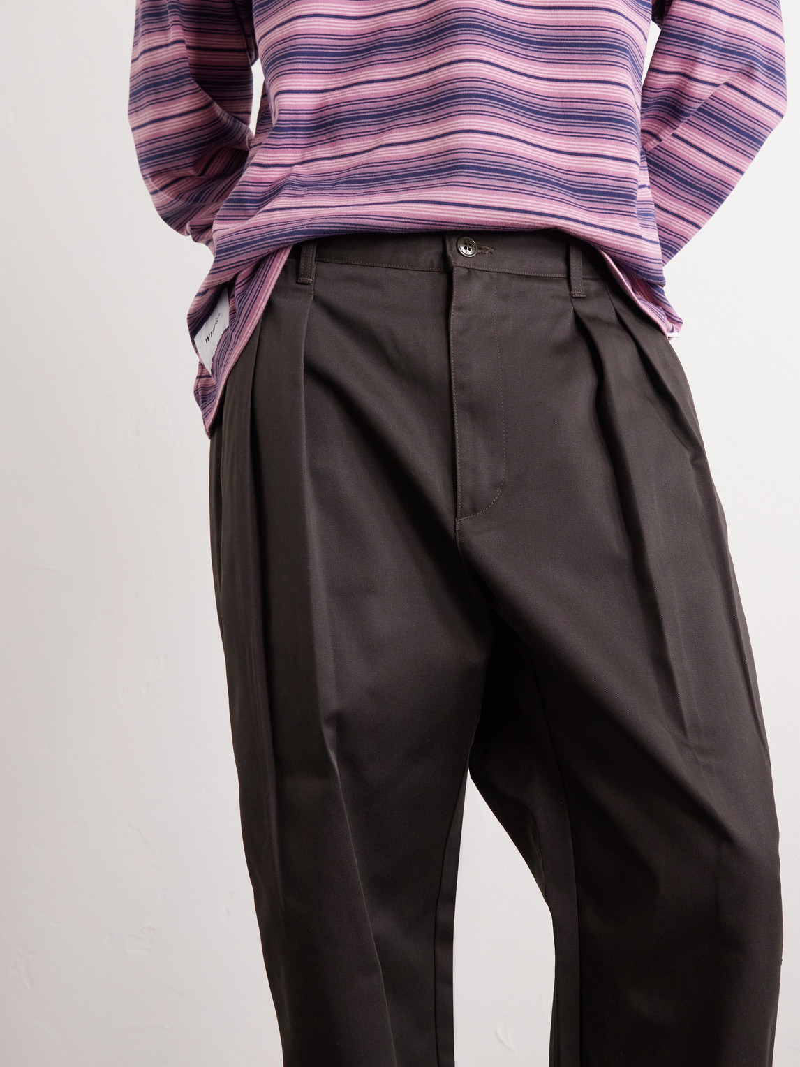 Straight-Leg Pleated Twill Trousers