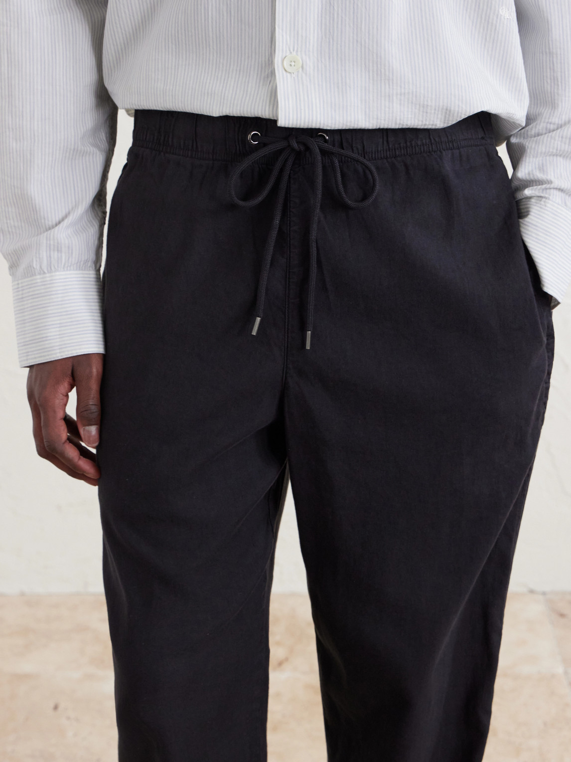 Straight-Leg Linen-Blend Canvas Drawstring Trousers