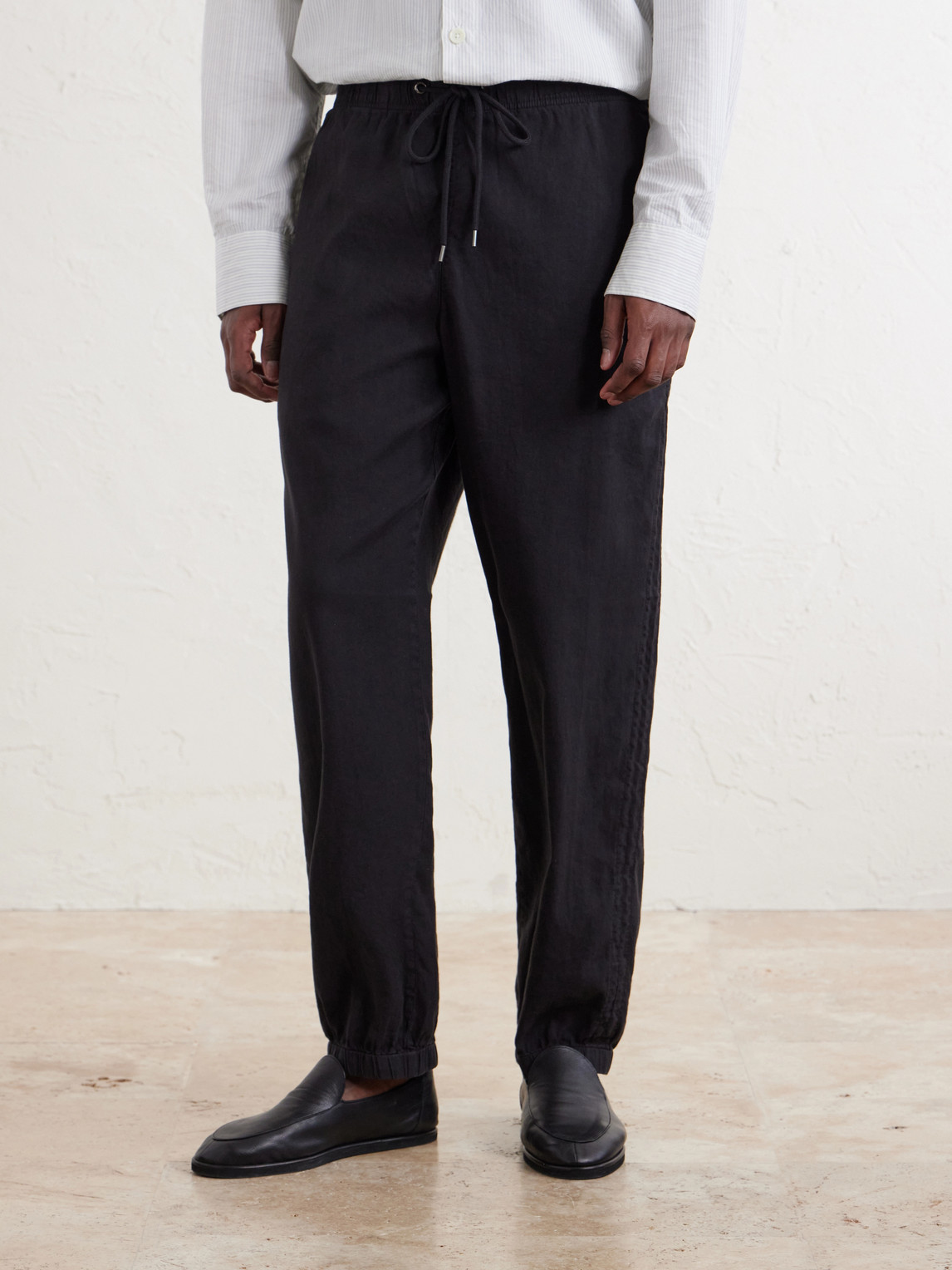 Straight-Leg Linen-Blend Canvas Drawstring Trousers