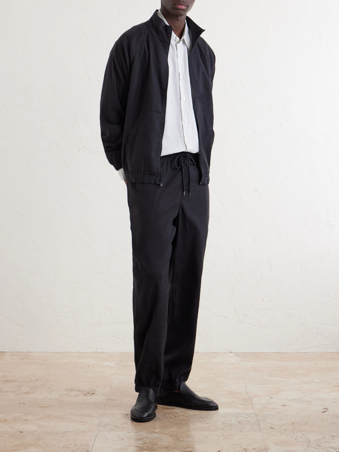 Straight-Leg Linen-Blend Canvas Drawstring Trousers