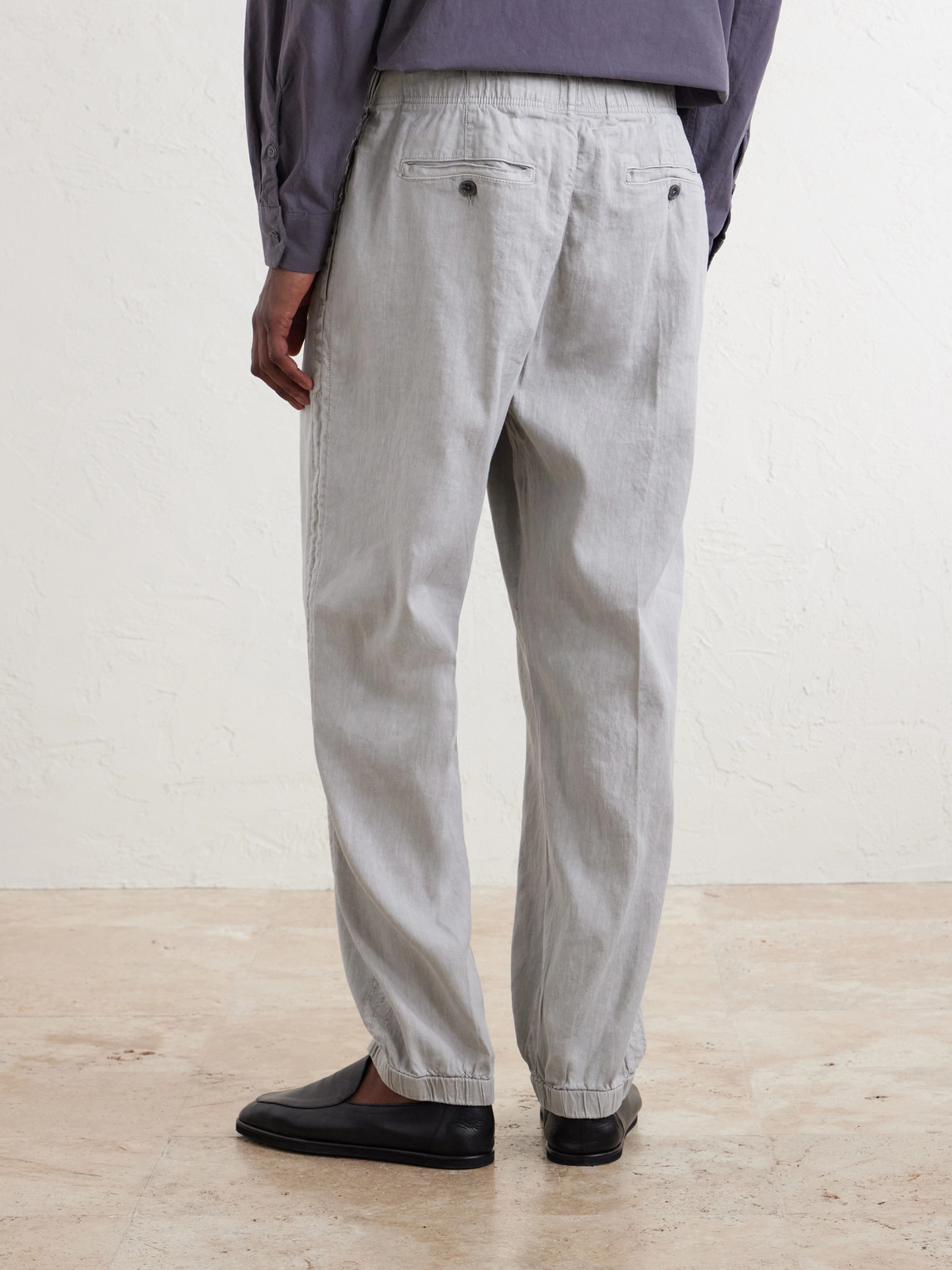 Straight-Leg Linen-Blend Canvas Drawstring Trousers
