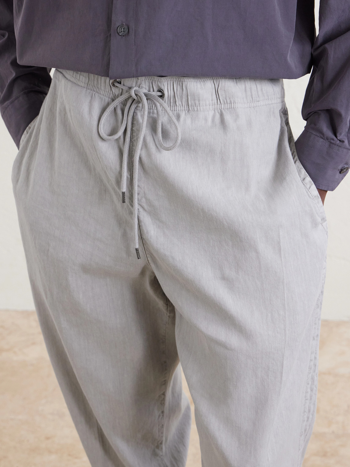 Straight-Leg Linen-Blend Canvas Drawstring Trousers