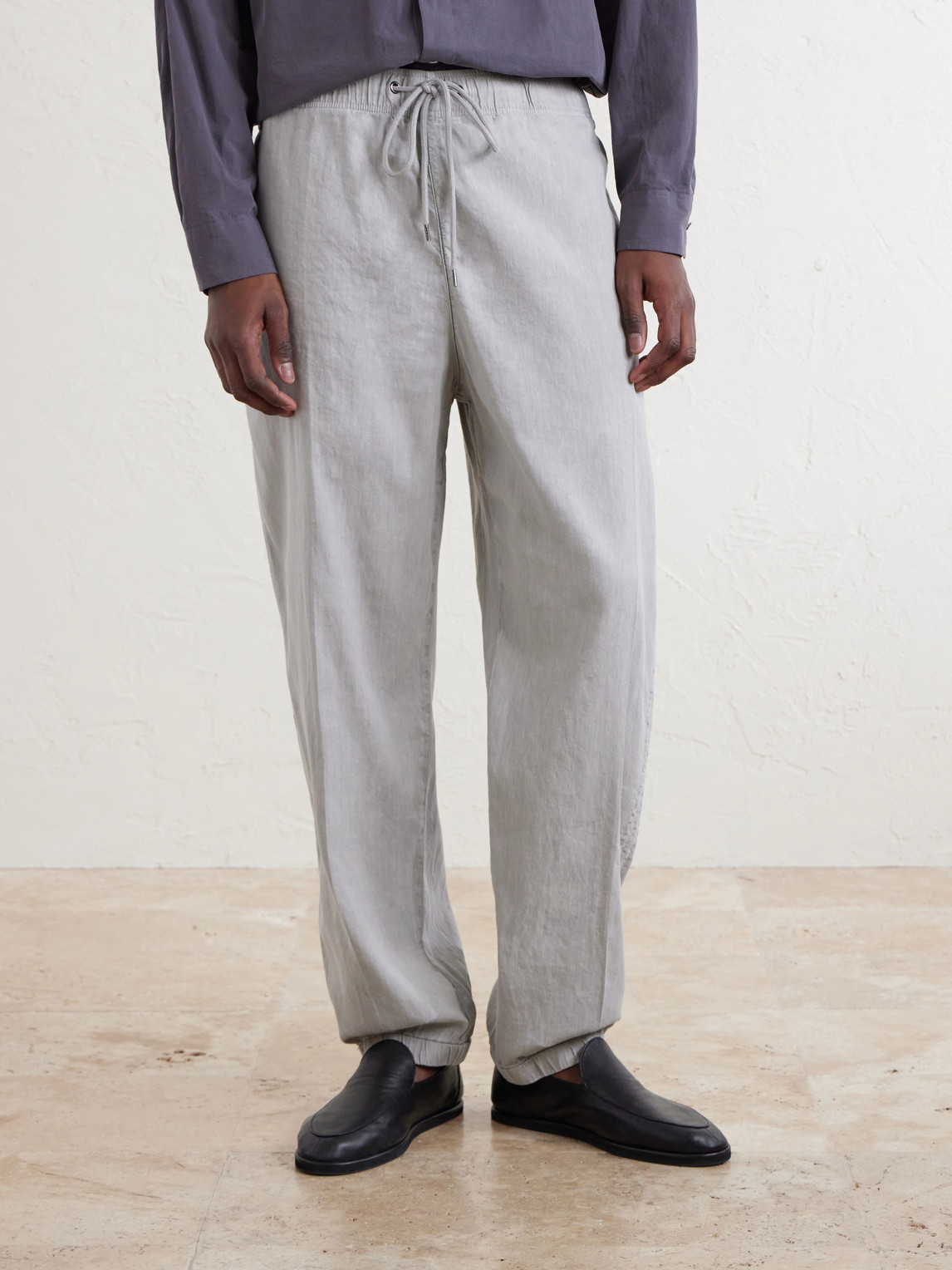 Straight-Leg Linen-Blend Canvas Drawstring Trousers
