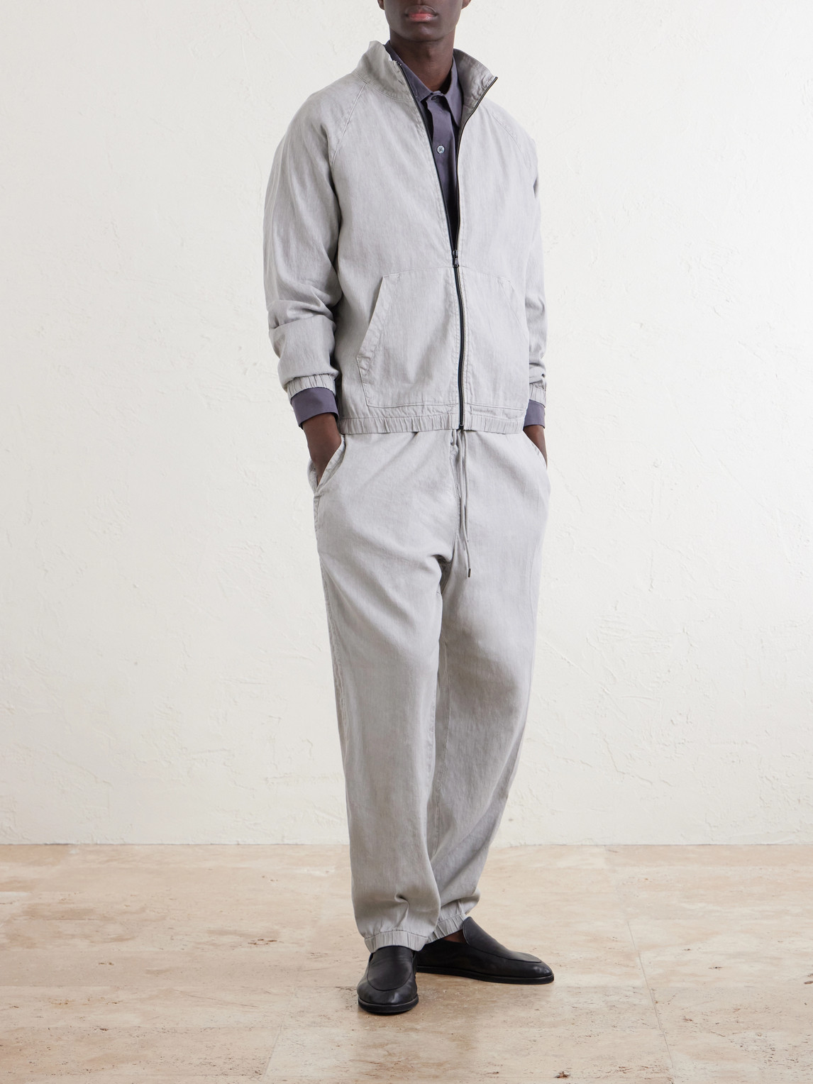 Straight-Leg Linen-Blend Canvas Drawstring Trousers