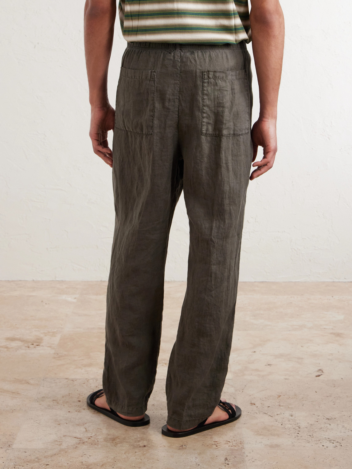 Straight-Leg Garment-Dyed Linen Drawstring Trousers