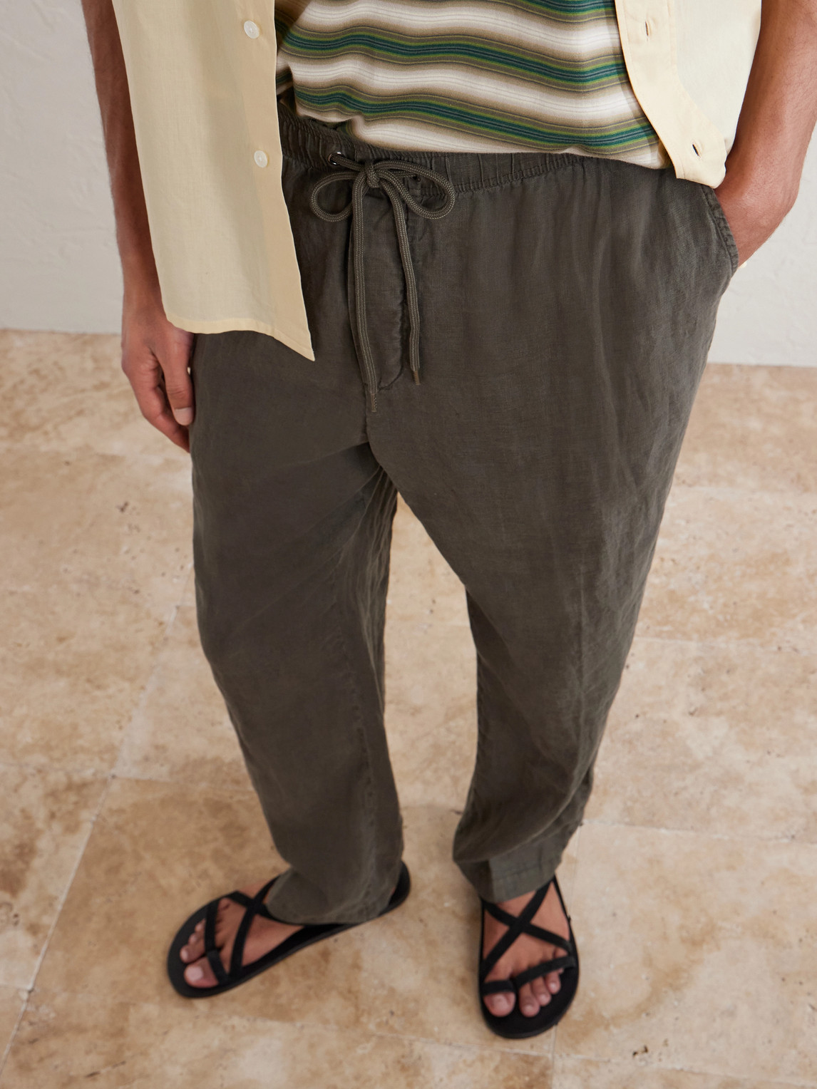 Straight-Leg Garment-Dyed Linen Drawstring Trousers