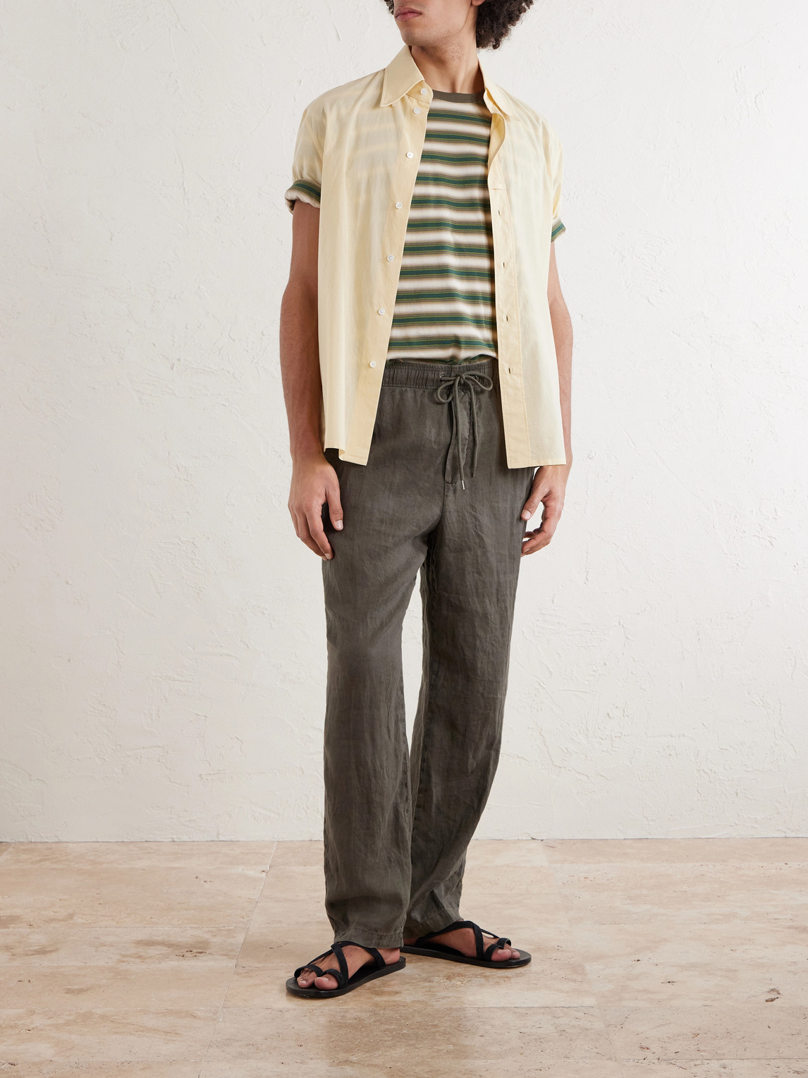 Straight-Leg Garment-Dyed Linen Drawstring Trousers