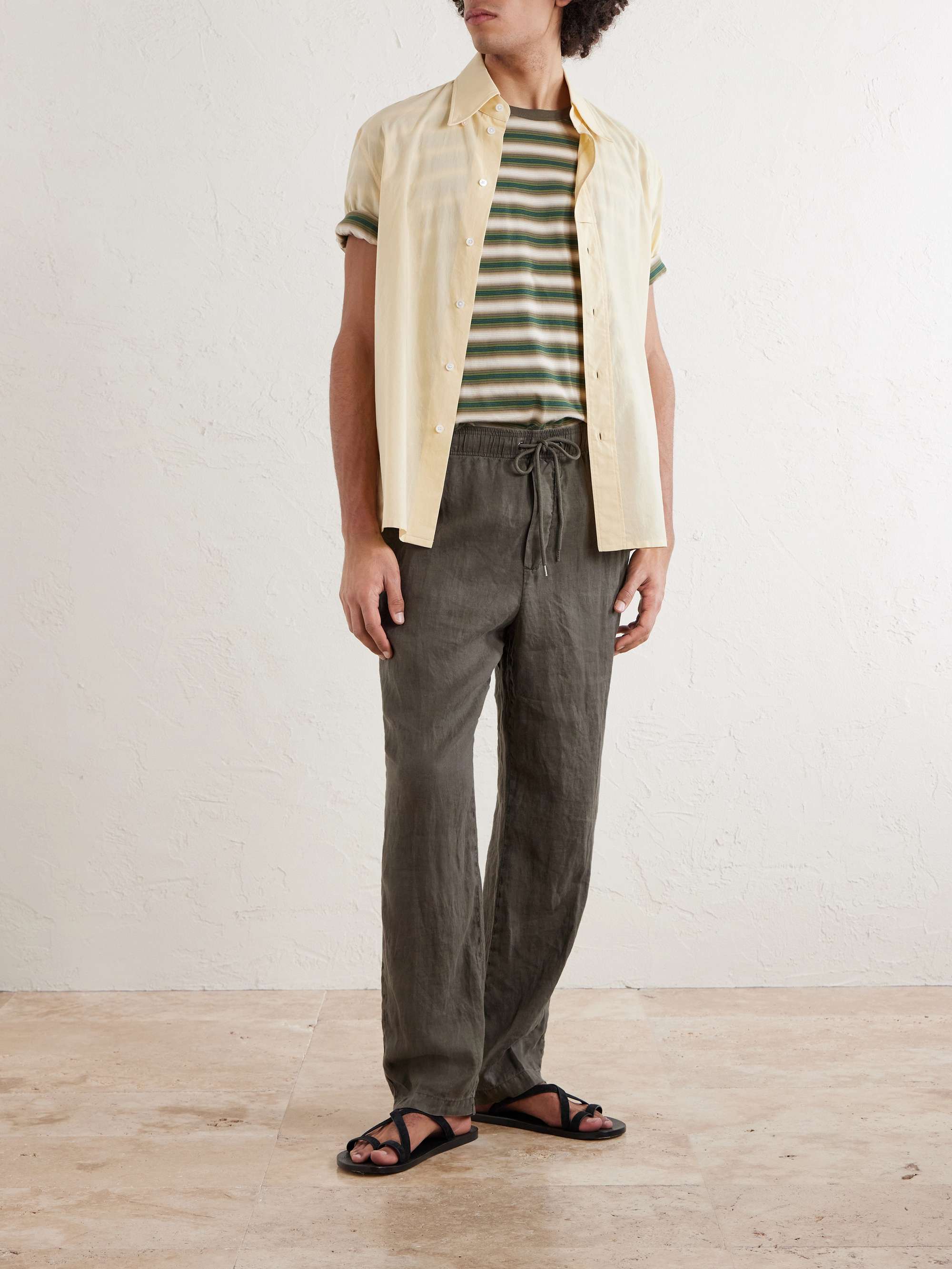 JAMES PERSE Garment-Dyed Straight-Leg Linen Trousers